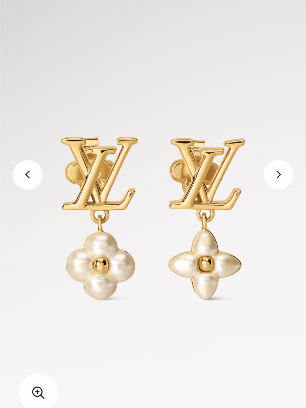 Louis Vuitton Gold and Ivory Pearl Monogram Flower Drop Earrings